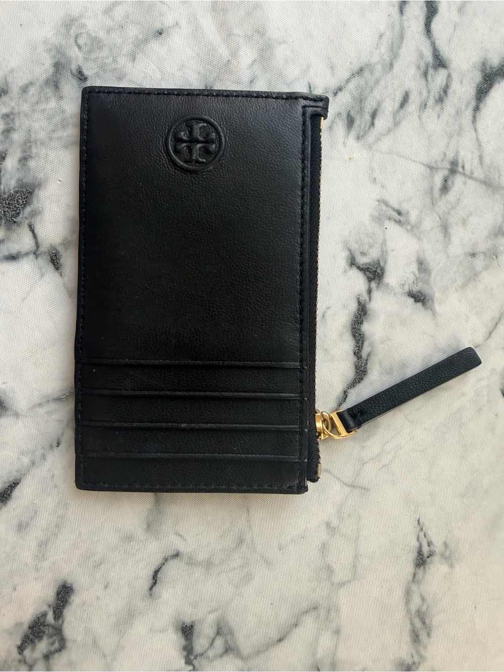 Tory Burch Black Leather Zip Card Holder with Wristlet